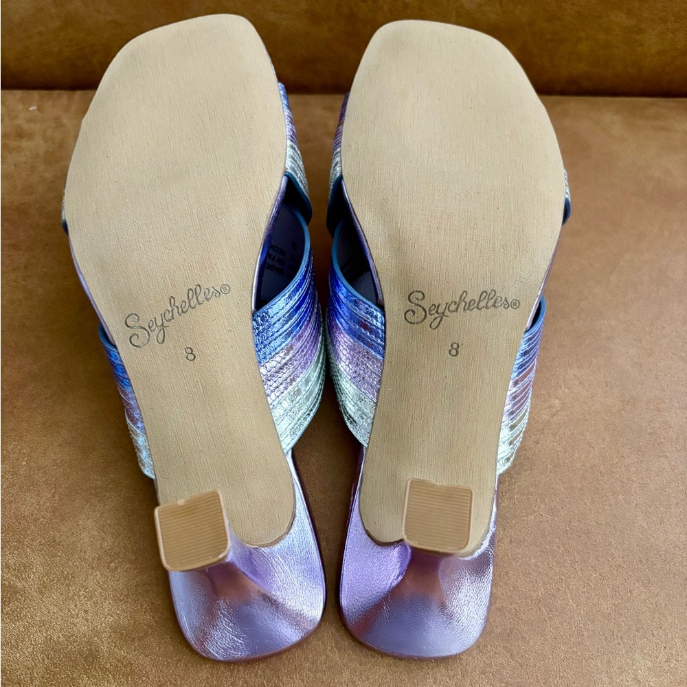 Seychelles Fleet Iridescent Leather Lavender Slip On Heels. Size 8. NIB. - Picture 6 of 9